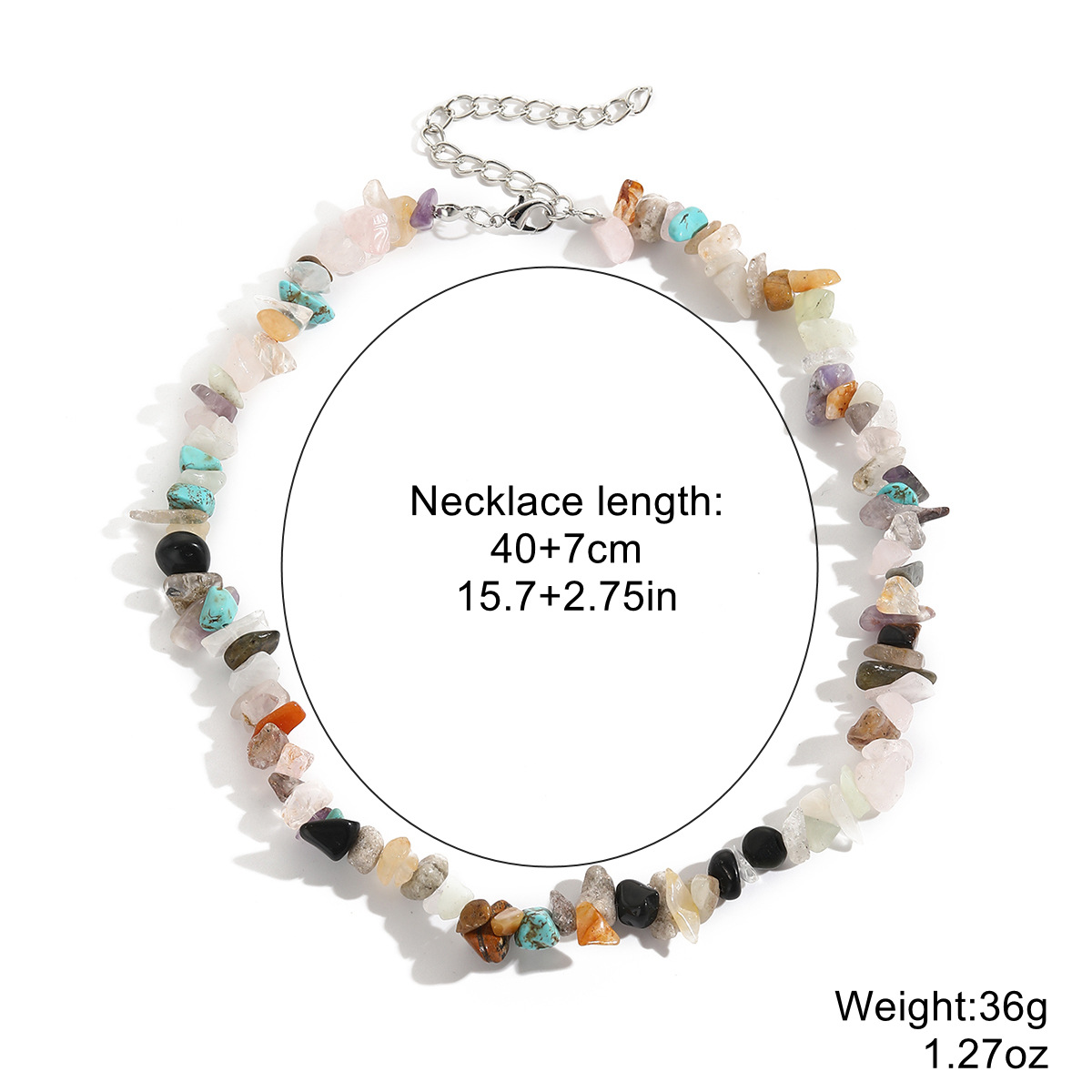 Cross-Border Foreign Trade European and American Necklace Bohemian Color Gravel Ins Necklace Female Natural Stone Necklace Summer Ornament