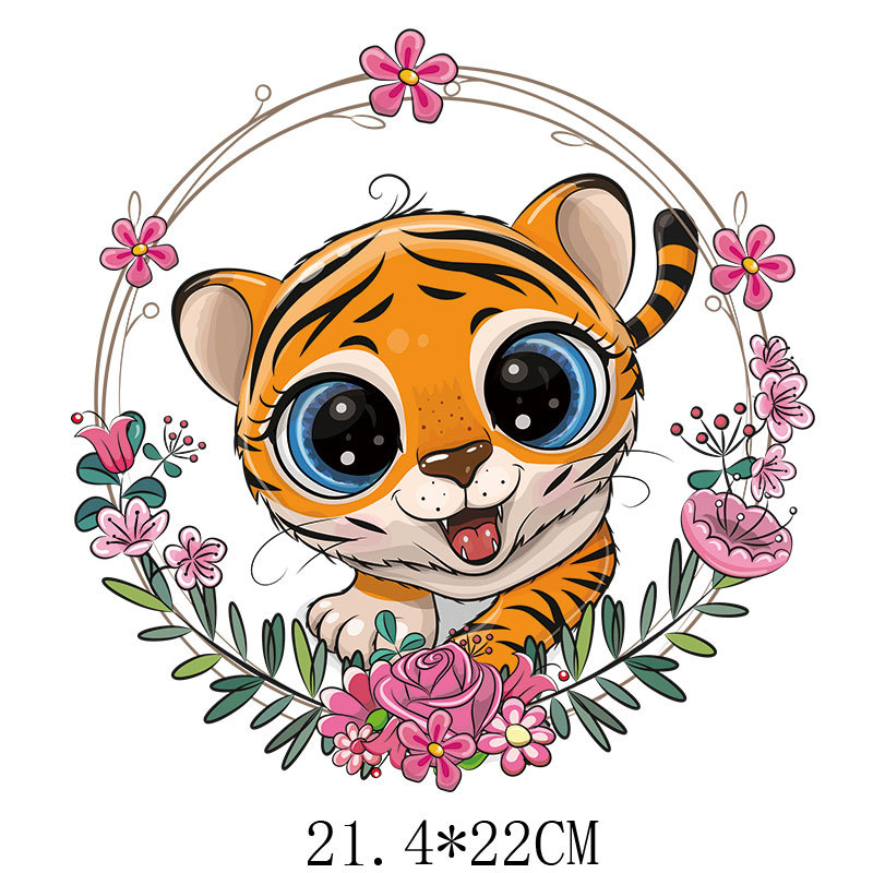 批发老虎头t恤印花烫画图案柯式过粉diy热转印烫画膜服装贴花现货