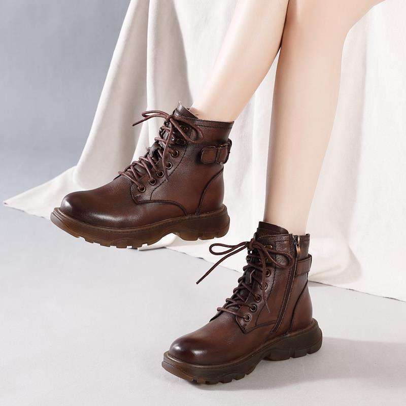 97成交1相似素女子原创手工真皮女鞋马丁靴英伦帅气舒适平底个性拼色