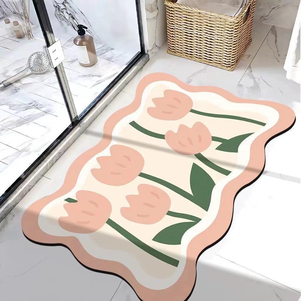 Diatom Ooze Floor Mat Flower Bathroom Soft Hydrophilic Pad Non-Slip Toilet Carpet Doorway Mat Simple Wholesale Easy Care