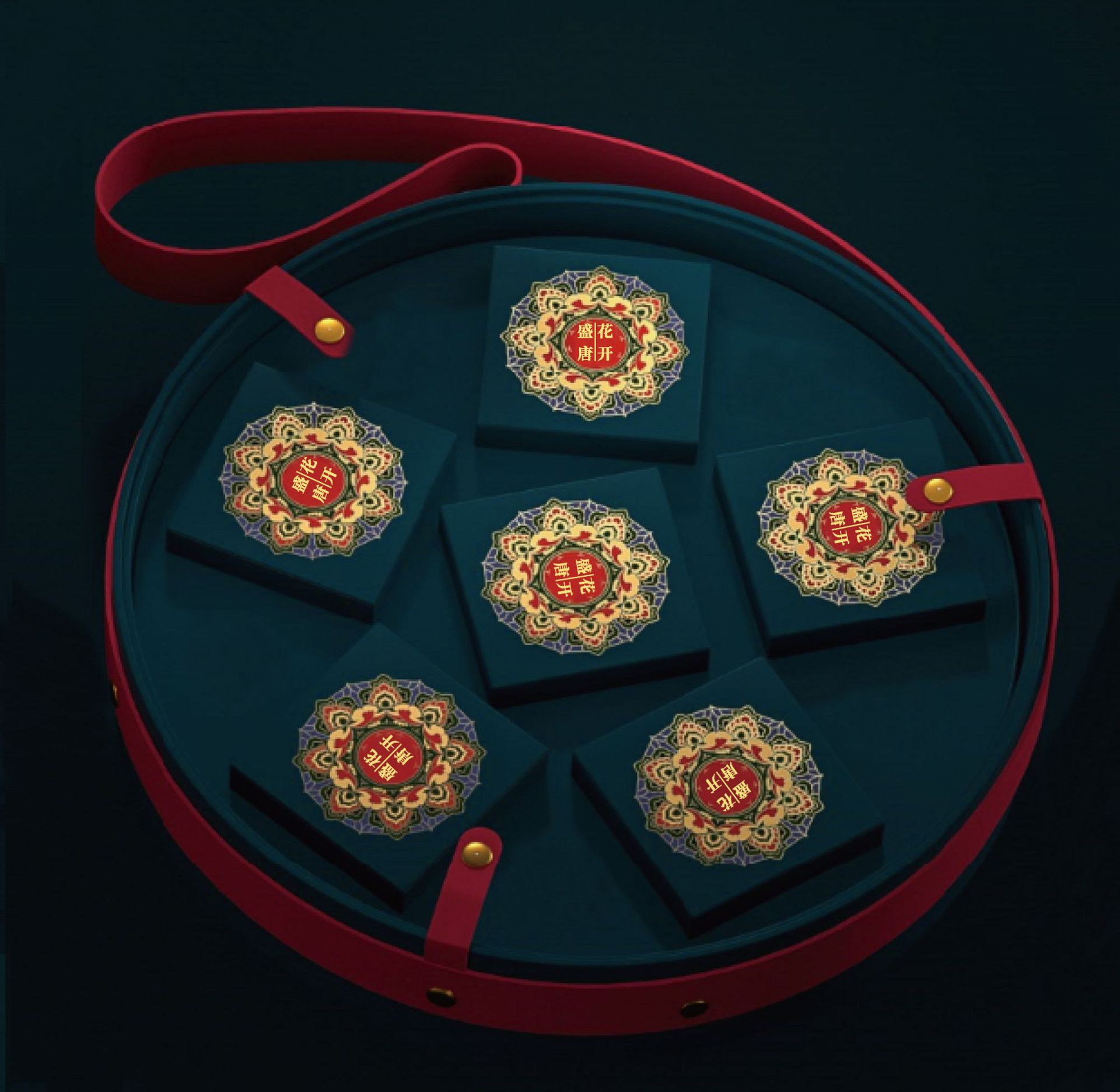 国潮中秋礼盒空盒圆形月饼盒6粒装新款高档创意手提式包装盒