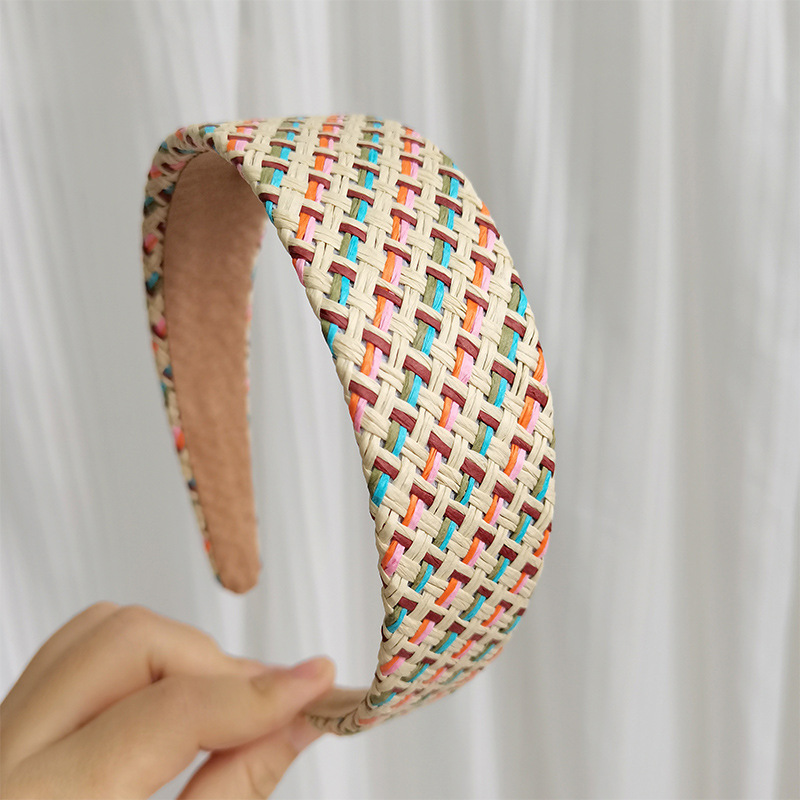 Europe and America Cross Border Straw Hair Band Raffia Pastoral Style Retro Beautiful Headband Wide Edge Thickened out Hair Pressing Headwear