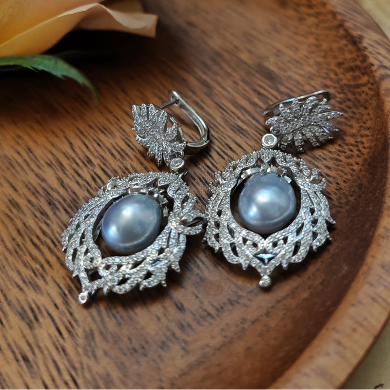 珍珠耳钉海水蓝血澳白巴洛克9-11mm澳白贵族血统母亲节日首饰礼物