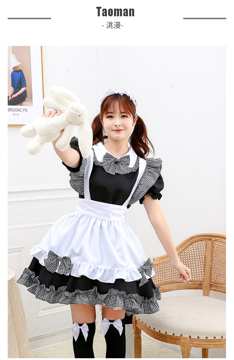 女仆装咖啡厅女佣黑白格子套装cosplay可爱日系公主裙连衣裙