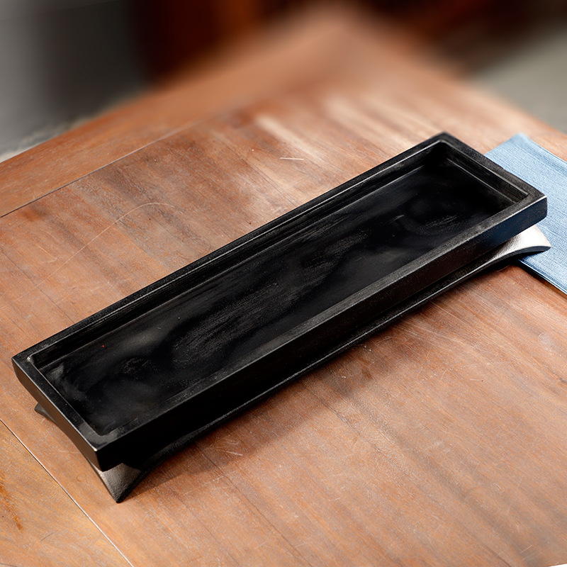 创意天然乌金石盆景盆大理石吸水石花盆枯山水微景观沙盘托盘批发