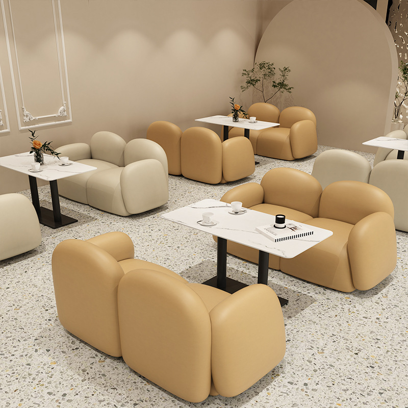 奶油调咖啡厅甜品店清吧4s店休闲接待洽谈奶茶店沙发卡座桌椅组合