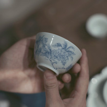橘子花开釉中彩贴花主人杯青花茶杯品茗杯普洱茶杯陶瓷工夫茶茶具
