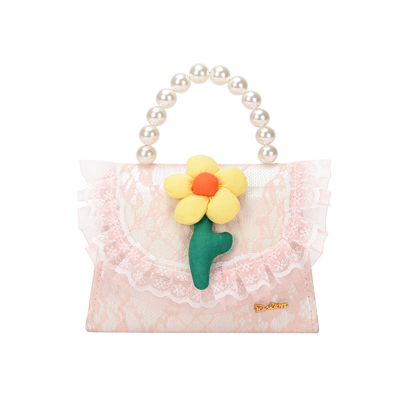 Spring Summer Little Fresh Girls' Bags Korean Style SUNFLOWER Pearl Tote Bow Shoulder Messenger Bag