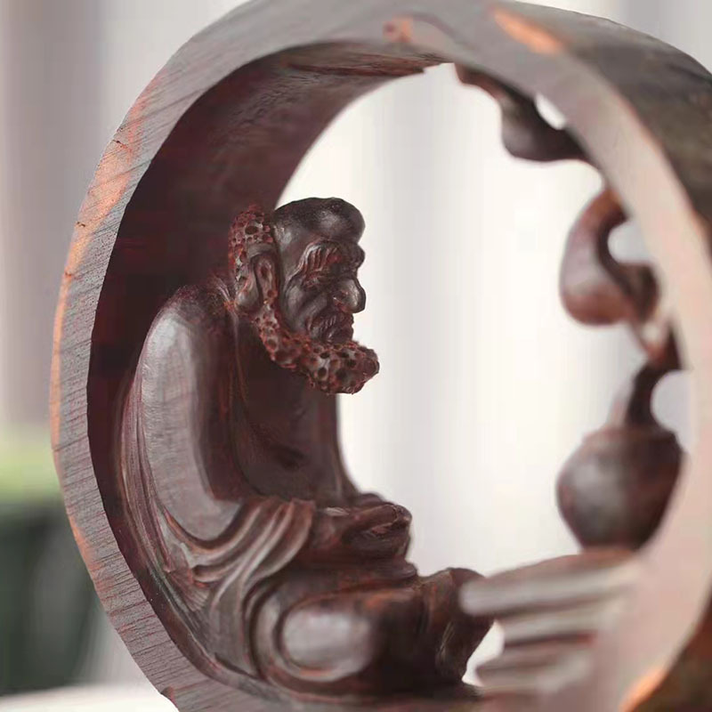 印度小叶紫檀达摩悟道木雕摆件红木老料清刀雕刻罗汉佛像工艺品