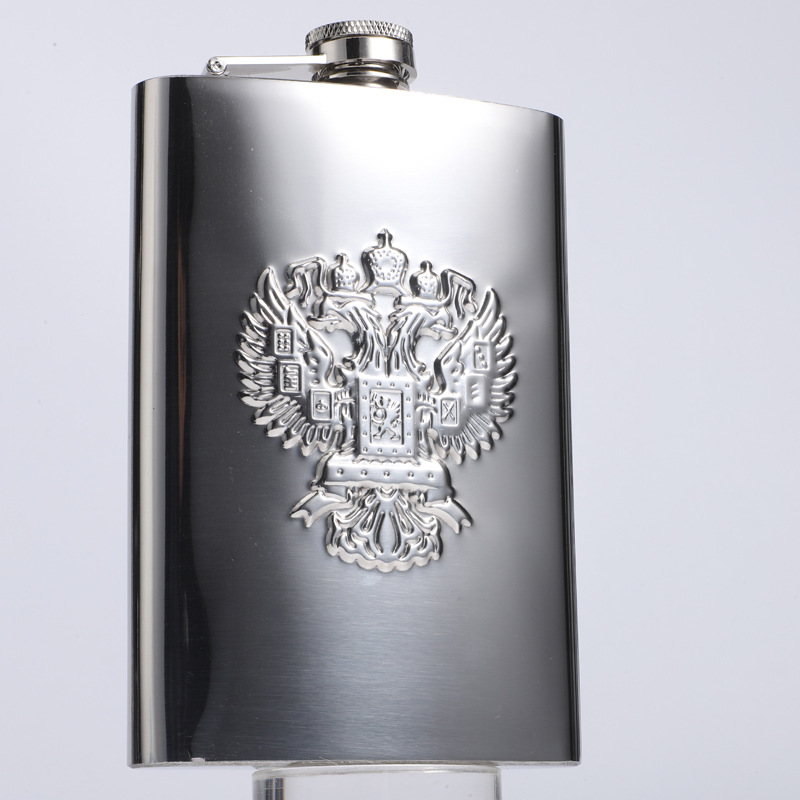 9盎司 压印双头鹰304不锈钢酒壶 随身酒瓶 户外便携俄罗斯酒壶
