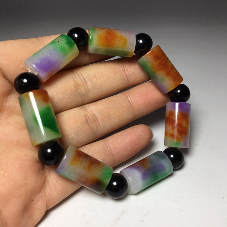 清代老翡翠桶珠手链 翡翠三彩手串批发 古玩文玩杂项批发收藏