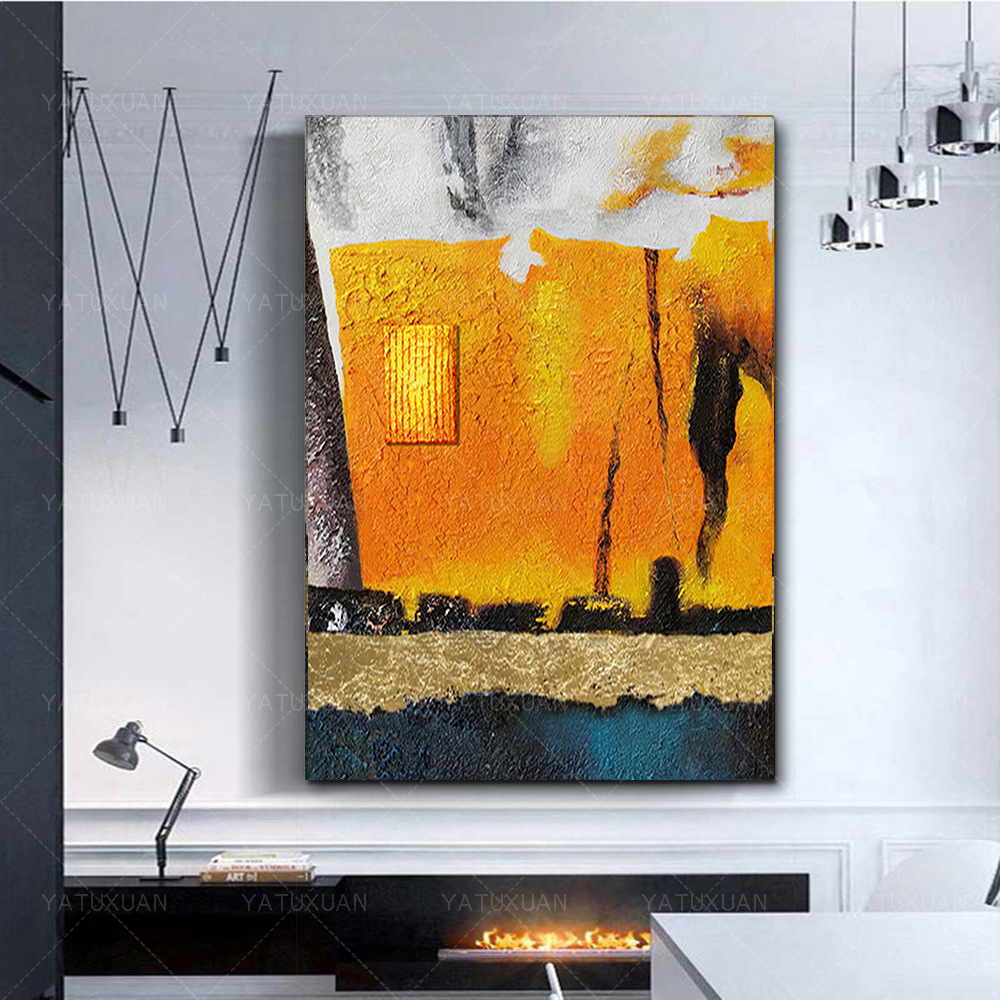 手绘油画立体抽象玄关走廊餐厅无框挂画橙色客厅沙发背景墙装饰画