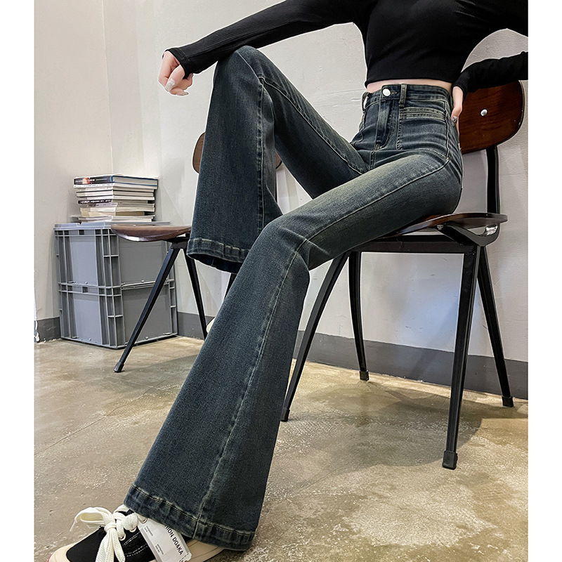 Cement Gray Bootcut Trousers Women's 2023 Autumn and Winter New High Waist Slimming Mopping Horseshoe Flared Jeans Women's Small