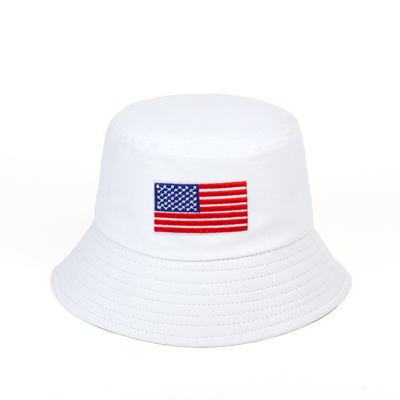 Cross-Border Amazon American Flag Embroidered Fisherman Hat Men's and Women's Fashion Bucket Hat Outdoor Sun Hat Sun Hat