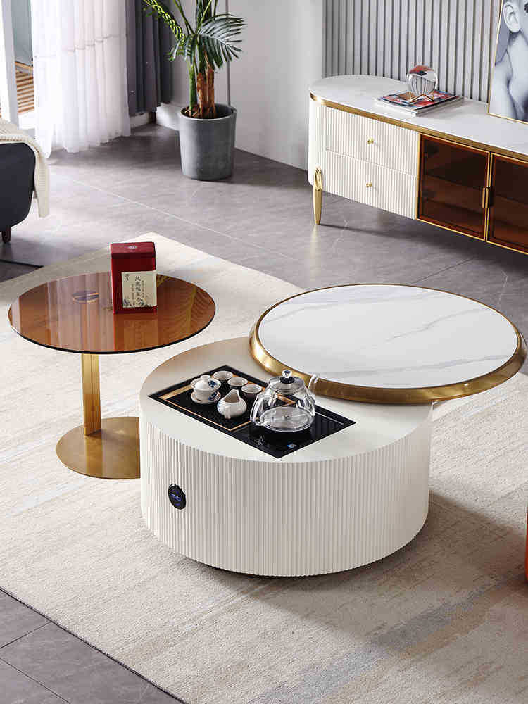 现代简约客厅轻奢岩板大小圆功夫茶几茶台北欧家用玻璃电视柜组合