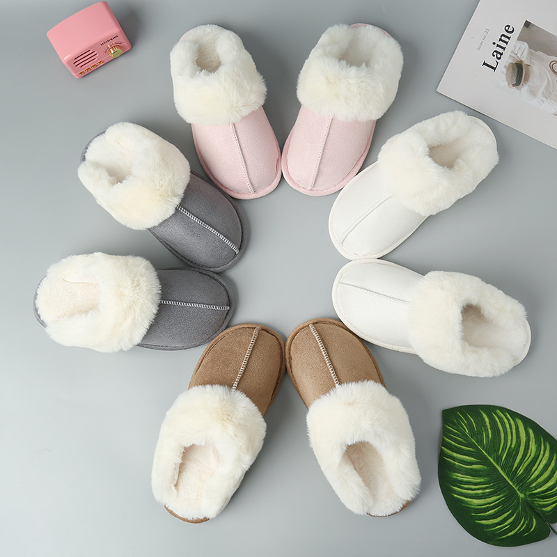 Cross-Border E-Commerce Amazon Fur Mouth plus-Sized Home Slippers Men's and Women's Indoor and Outdoor Thermal Slippers Cotton Slippers in Stock