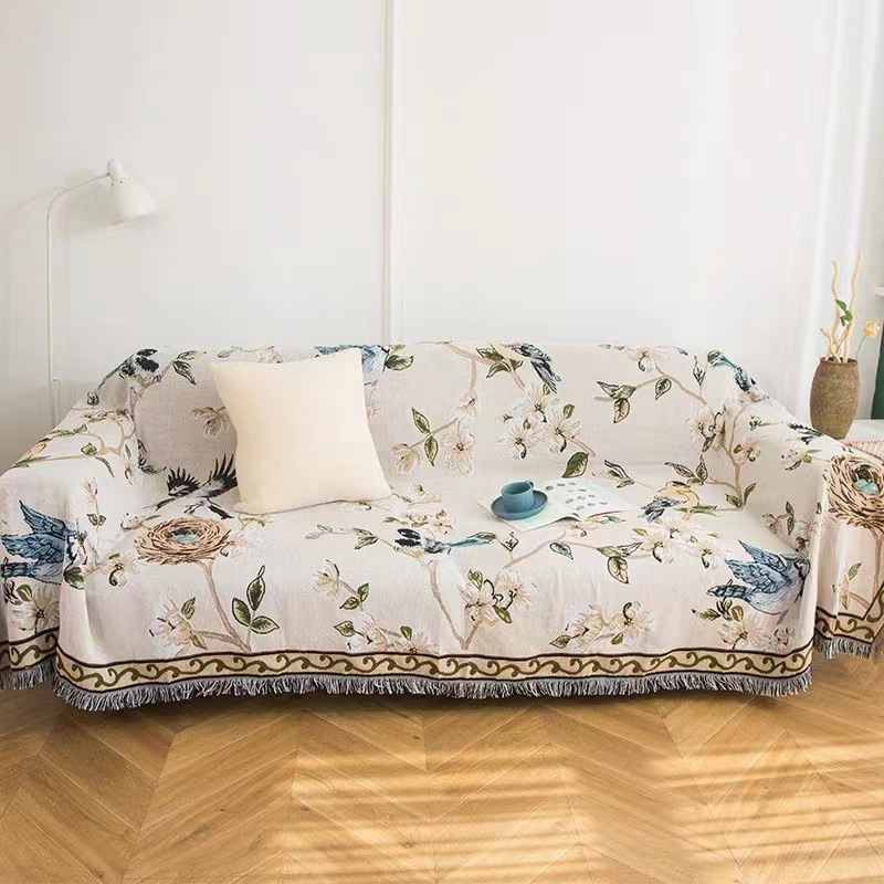 American Style Flower and Bird Sofa Cover Towel Thick and Smooth