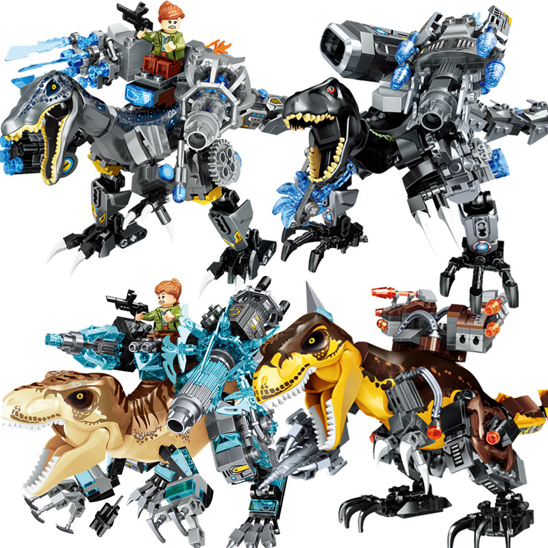 国酷大电影系列恐龙公园机械霸王龙儿童人仔小颗粒拼装积木玩具