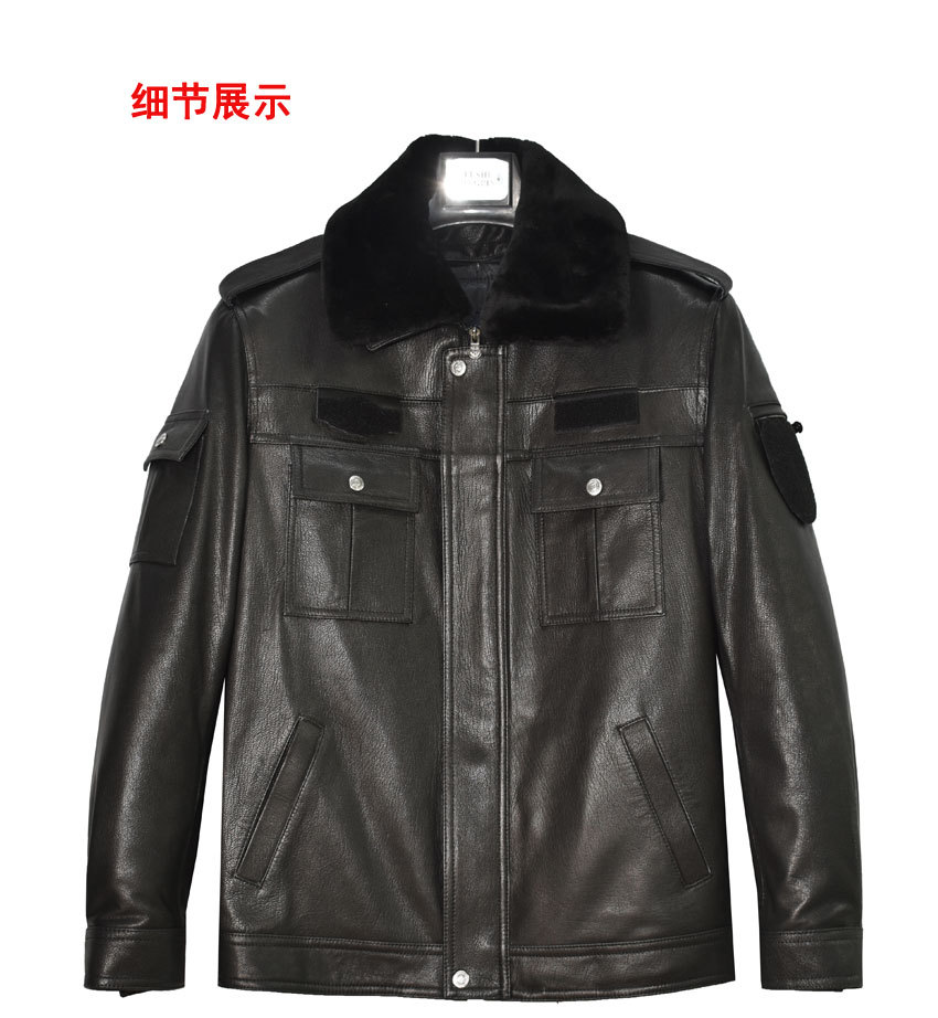 定制新式皮安保执勤交巡服皮衣山羊皮皮夹克外套可隐藏式工厂直销