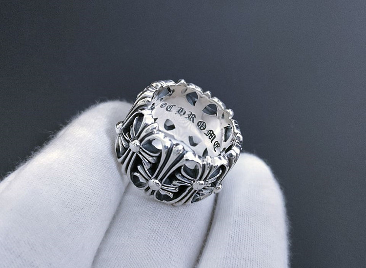 s925纯银加厚版古墓墓葬十字花戒指食指指环网红同款时尚情侣银饰