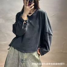 素悠莉文艺炒色做旧拼接宽松休闲卫衣女显瘦减龄百搭上衣潮2024春