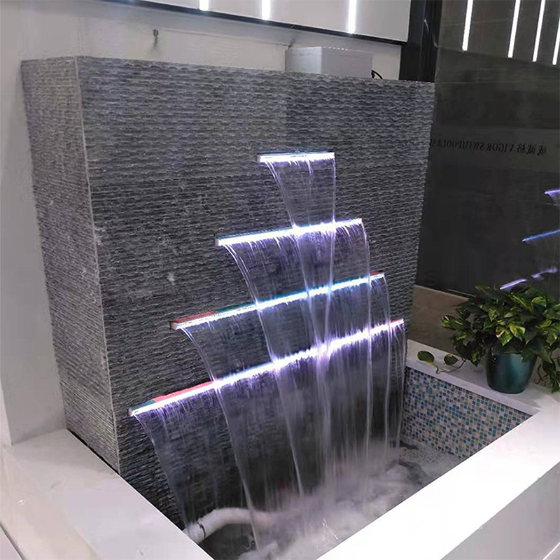 Swimming Pool Colorful Waterfall with Led Light Wall-Mounted Water Curtain Wall Spray Light Waterproof System Landscape Park Community