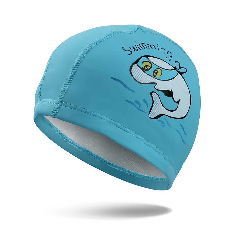 Children's Swimming Cap Pu Waterproof Swimming Cap Dolphin Cartoon Comfortable Not Tight Head Girl Boy Beach Hot Spring Equipment