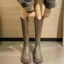 长筒靴女厚底系带高筒靴子长筒骑士靴女2022秋冬季新款马丁靴