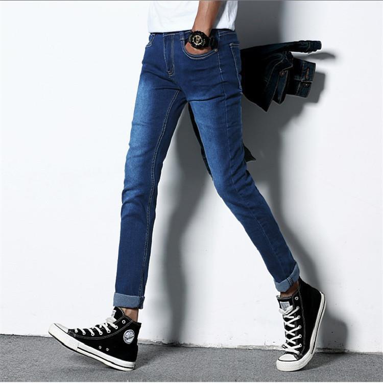 Spring and Autumn Men's Jeans Men's Korean-Style Slim Fit Stretch Feet Pants Autumn and Winter Straight-Leg Trousers One Piece Dropshipping