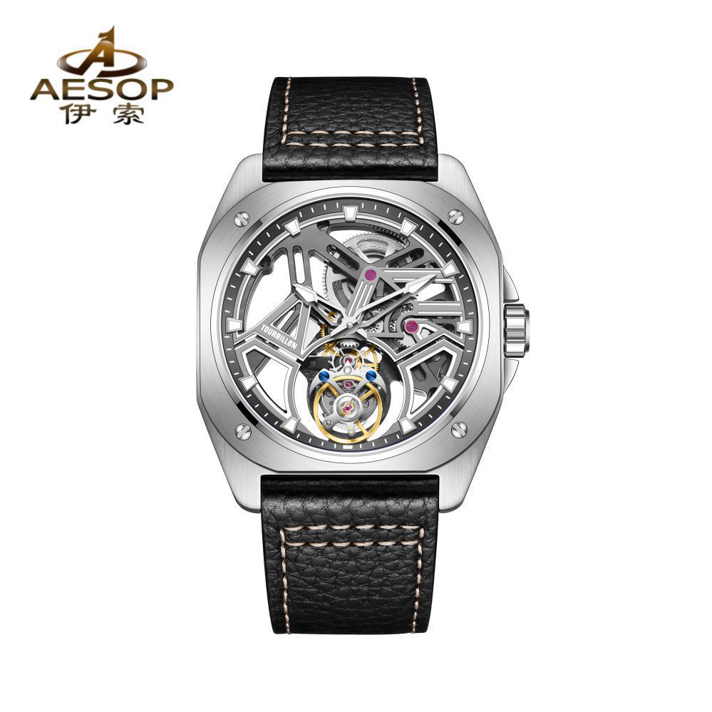 瑞士真钻真陀飞轮男款手表高级感机械手表 时尚潮流镂空男式手表