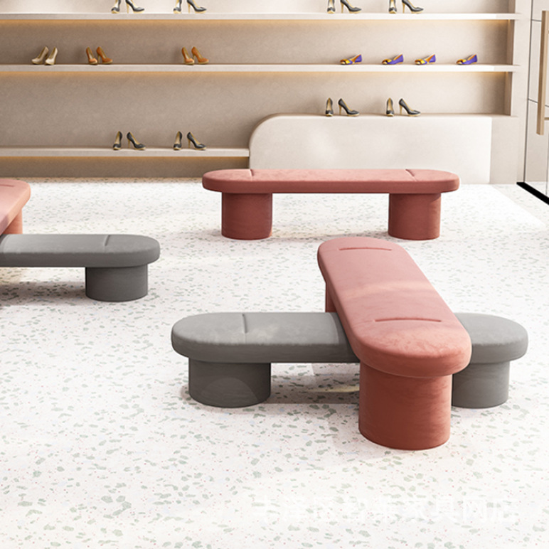 简约服装店休息区沙发凳长条试鞋凳鞋店穿鞋椅北欧绒布换鞋凳