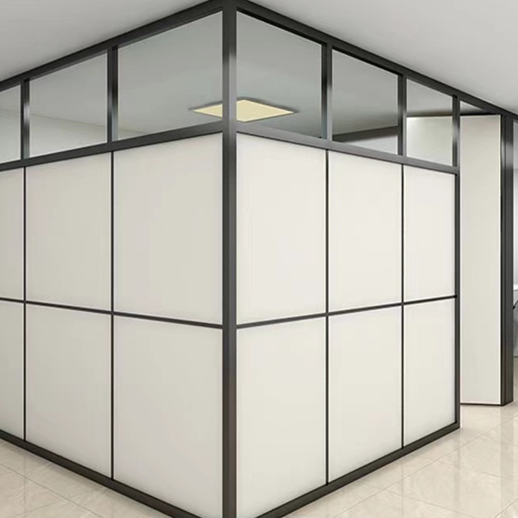 办公室玻璃隔断墙铝合金高隔断双层钢化玻璃磨砂屏风隔音中空百叶