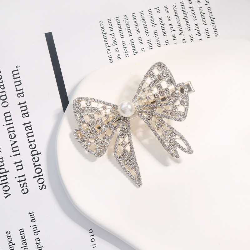 Korean Style Simple Rhinestone Bow Barrettes Wings Hairpin Girl Side Clip Flower Crown Wholesale