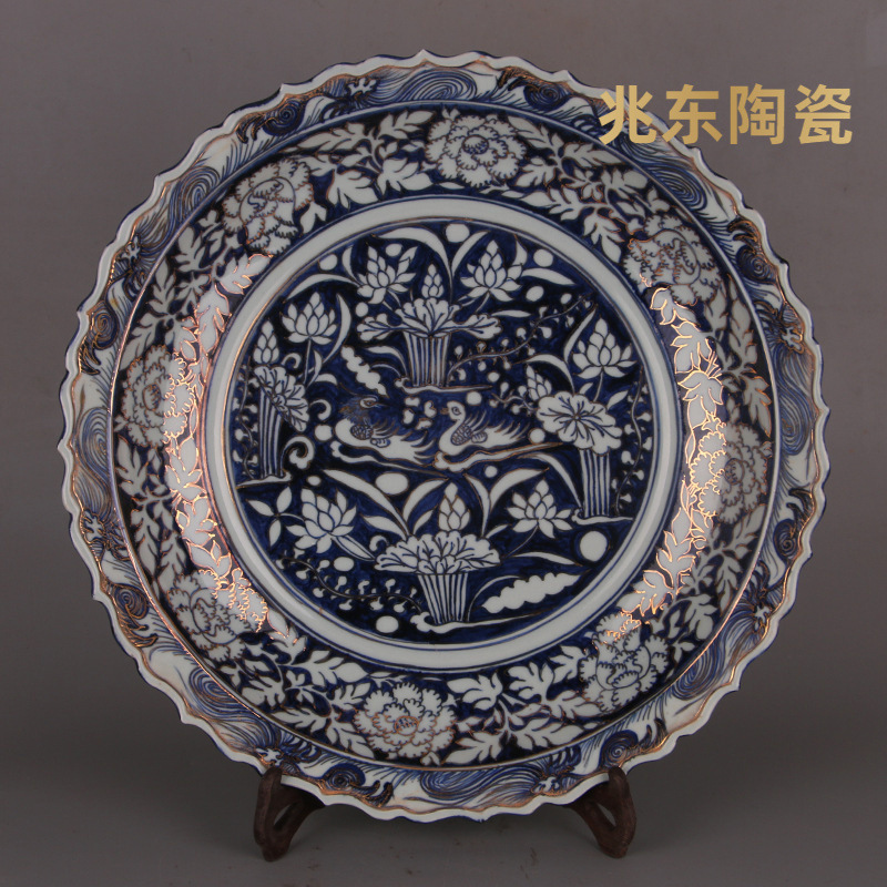 元青花龙凤描金花边盘子 仿元代出土旧货瓷器古玩古董摆件-阿里巴巴