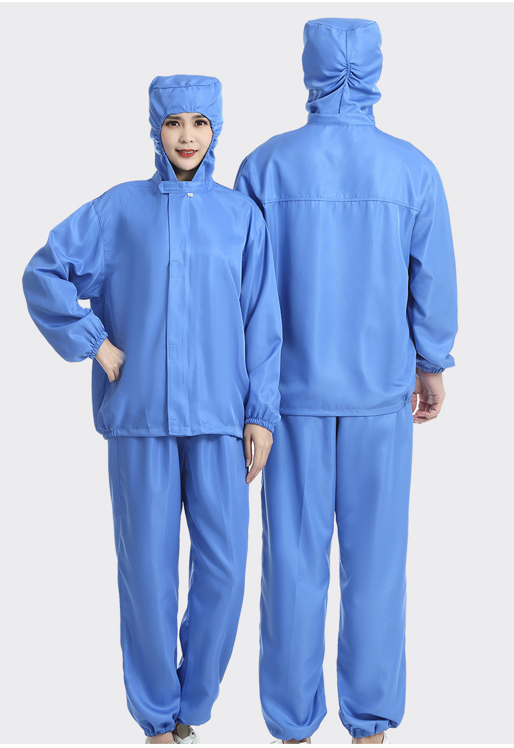 食品厂工作服套装连帽白蓝防护薄款透气男女长袖车间工装logo