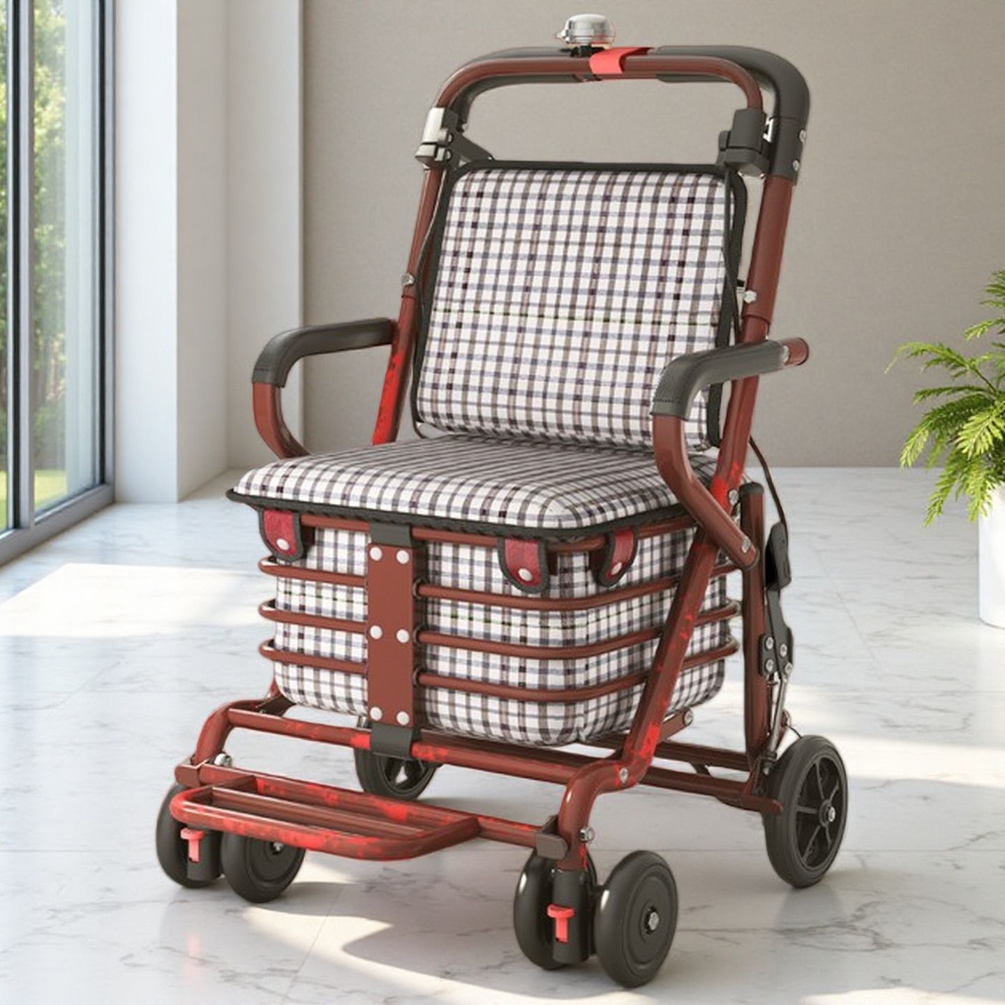 老人手推车可坐折叠代步助力购物小推车老年四轮防摔可推小轮椅子