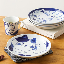 陶瓷现代餐具猫咪图案圆盘菜盘子碟子 家居饭店可爱餐盘用品