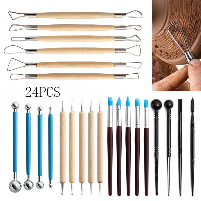 跨境陶艺工具8件套装陶瓷修坯雕刻刀 打孔器细节针扁丝艺术泥塑器