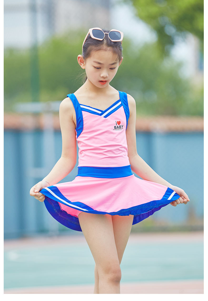 泳衣女童连体游泳衣儿童女孩中大童温泉少女学生运动平角泳衣泳装