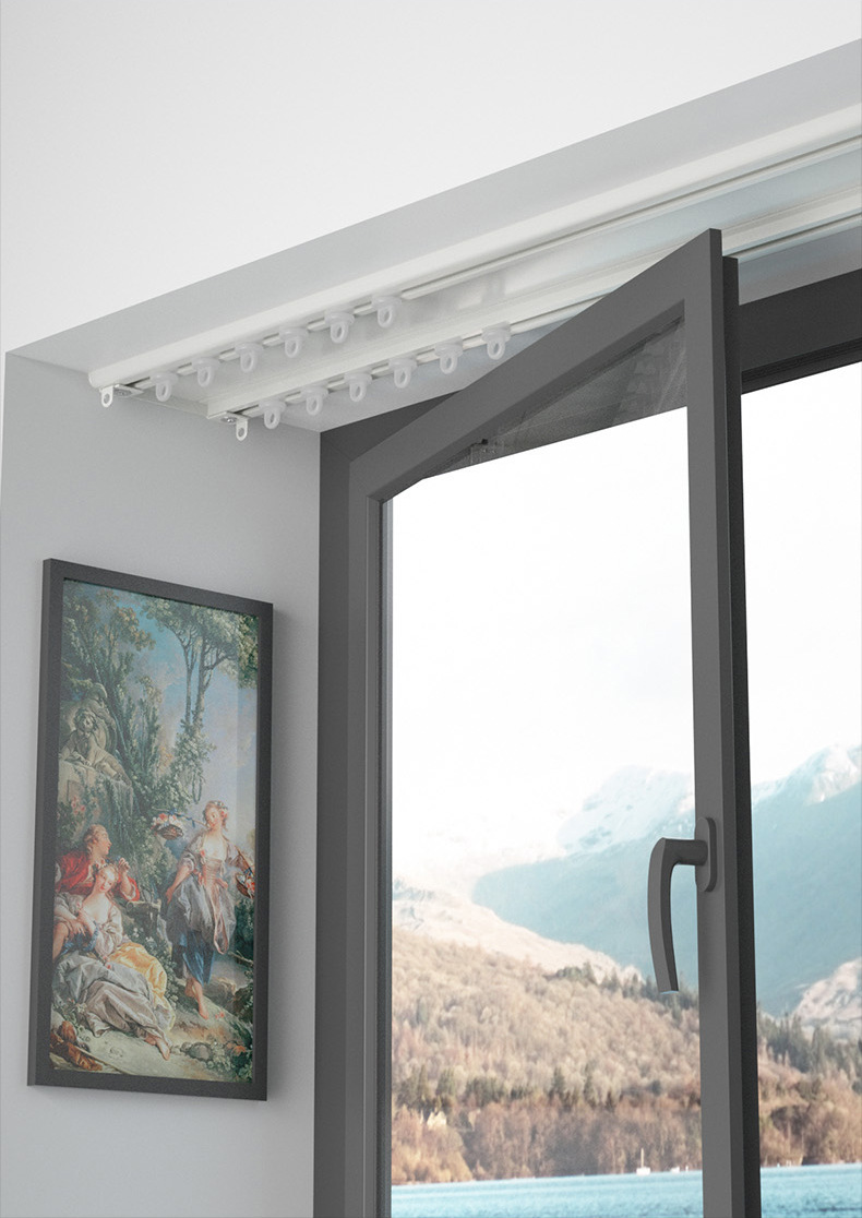 超薄窗帘轨道双杆静音内开窗滑道滑轨导轨顶装窗帘盒免打孔窗帘杆