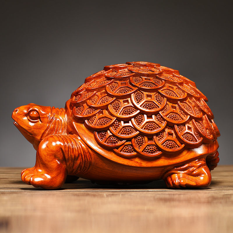 花梨木雕金钱龟摆件实木乌龟家居客厅玄关装饰工艺品开业乔迁送礼