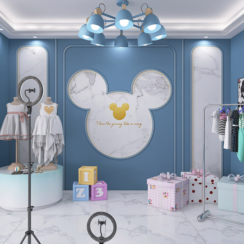 3d母婴店直播带货背景墙壁纸童装服装店直播间墙纸轻奢石膏线墙布