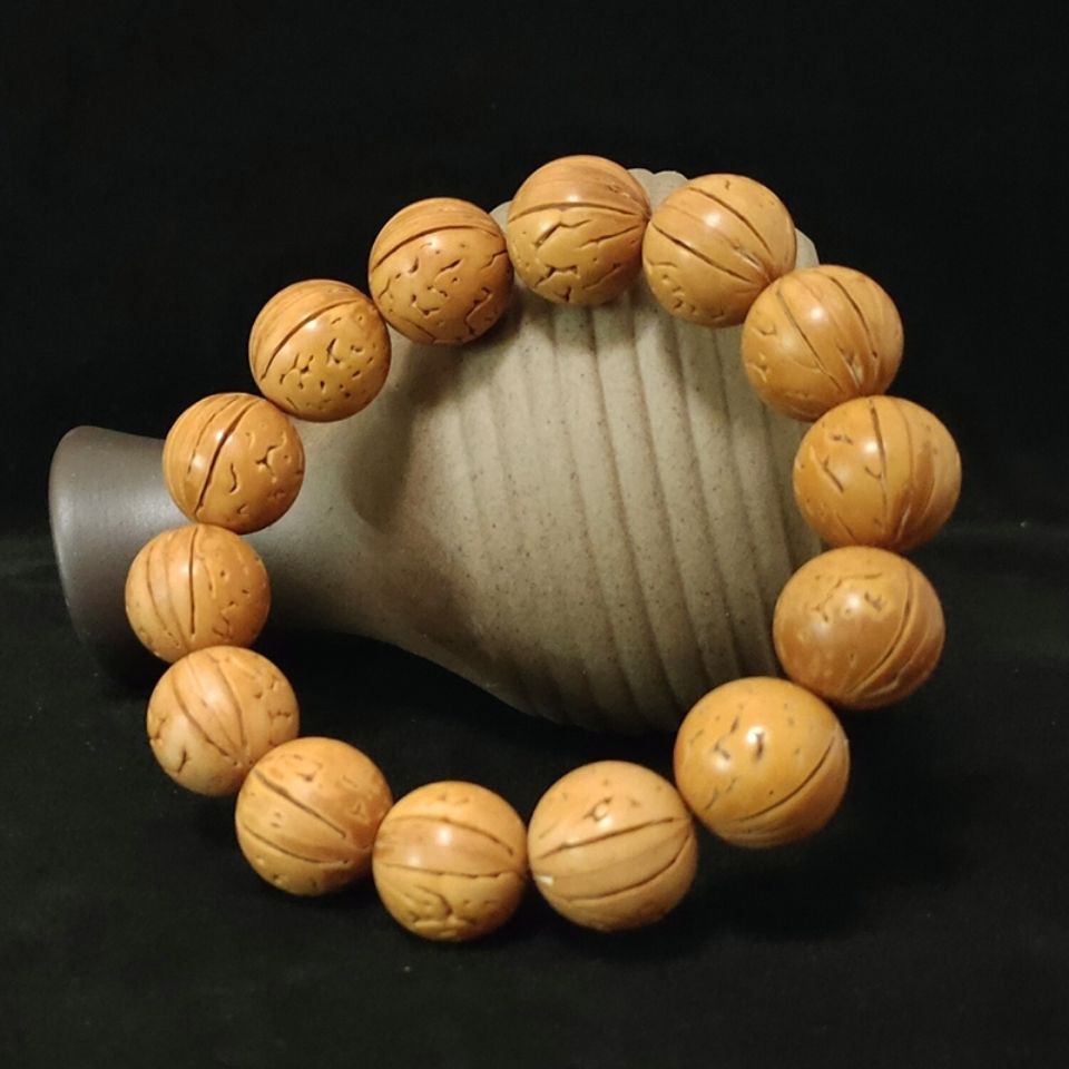 野生桃核手工打磨正圆光珠手串把件手链桃胡圆珠佛珠念珠情侣款