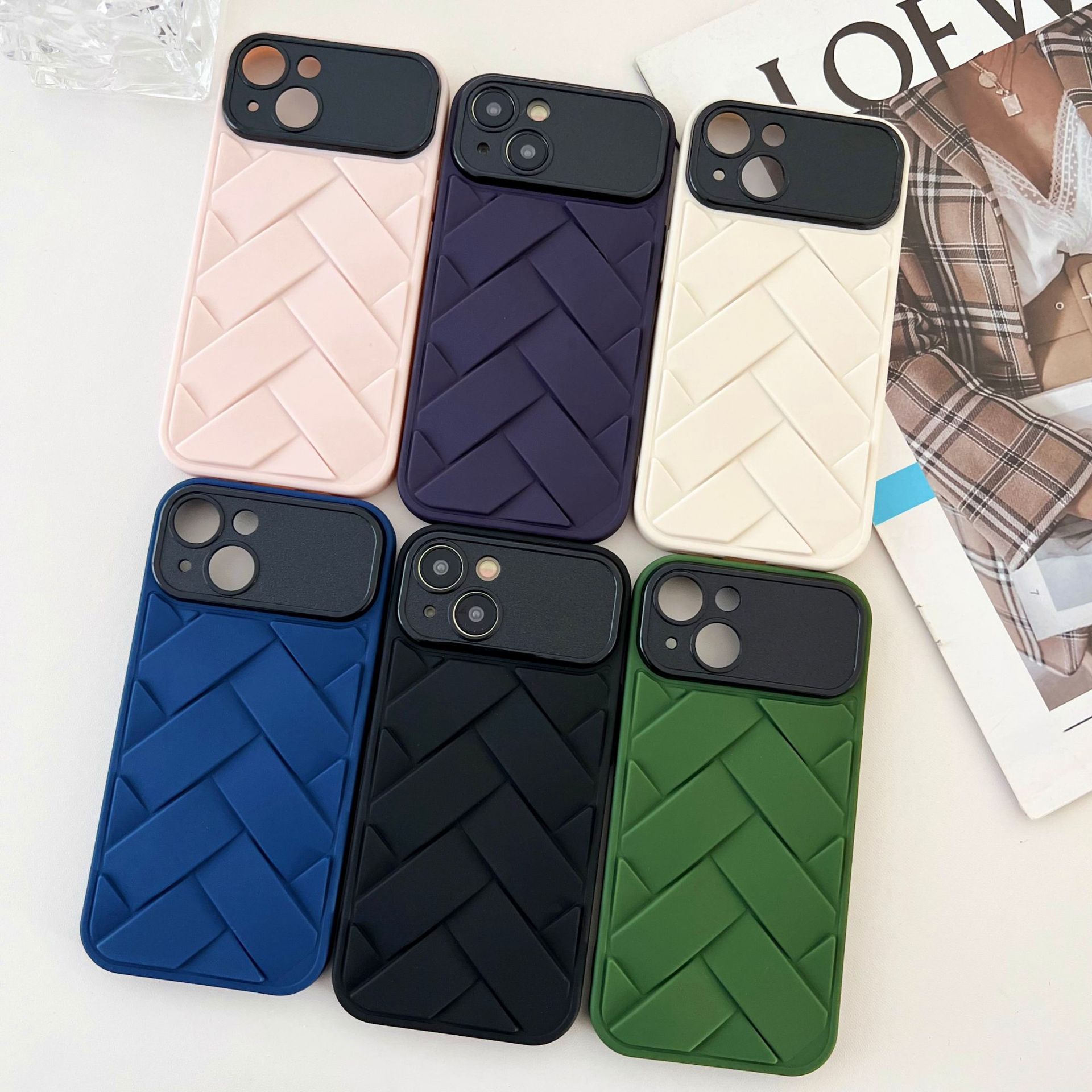 适用苹果15promax手机套苹果14编织纹大视窗13防摔简约12保护套11