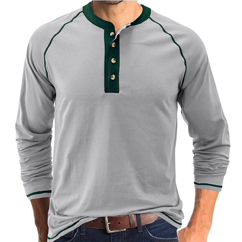 Cross-Border Men's Clothing Fall Winter Men's Henley Shirt European and American Men's Long-Sleeved T-shirt Amazon Foreign Trade Outdoor Bottoming Shirt Speed