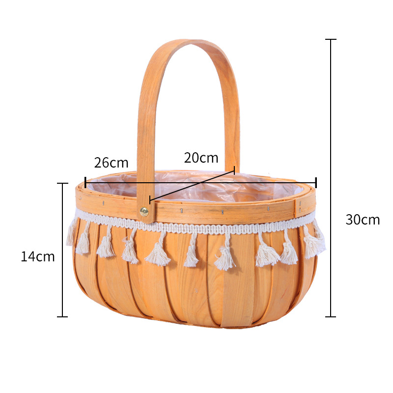 Bamboo Woven Wooden Basket Festival Flower Basket Flower Device Willow Woven Hand-Held Small Flower Basket Woven Flower Arrangement Basket Hand Gift Noble Basket