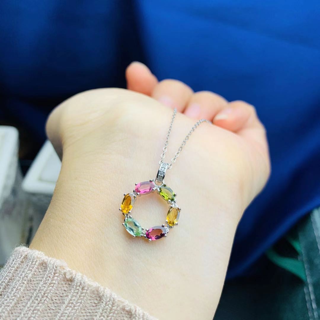 天然碧玺吊坠925银镶嵌女项链坠子礼物饰品厂家生产女士项链-阿里巴巴