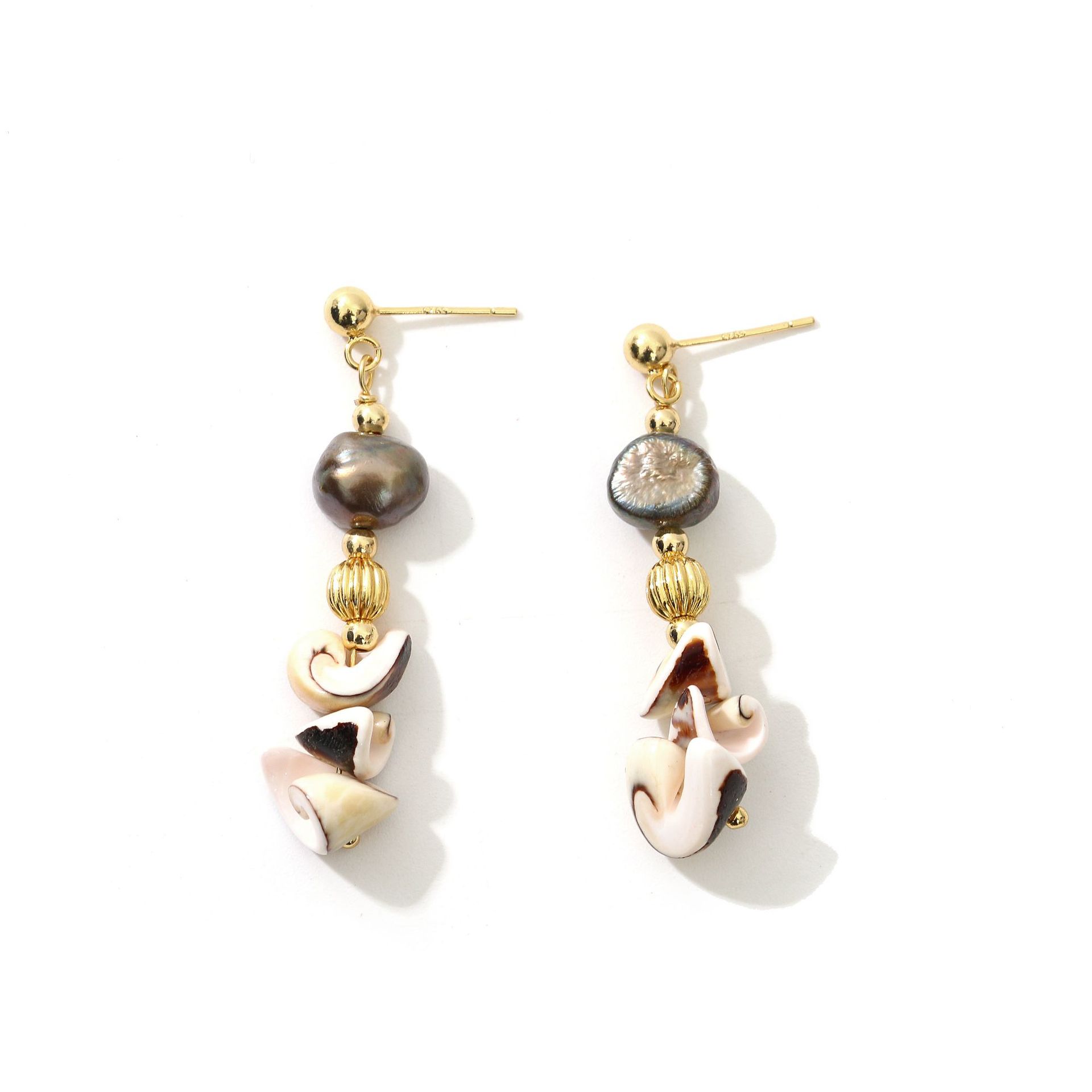 Conch Black Baroque Fresh Water Pearl Earrings Retro High Sense Korean Temperament Entry Lux Autumn and Winter Special-Interest Earrings