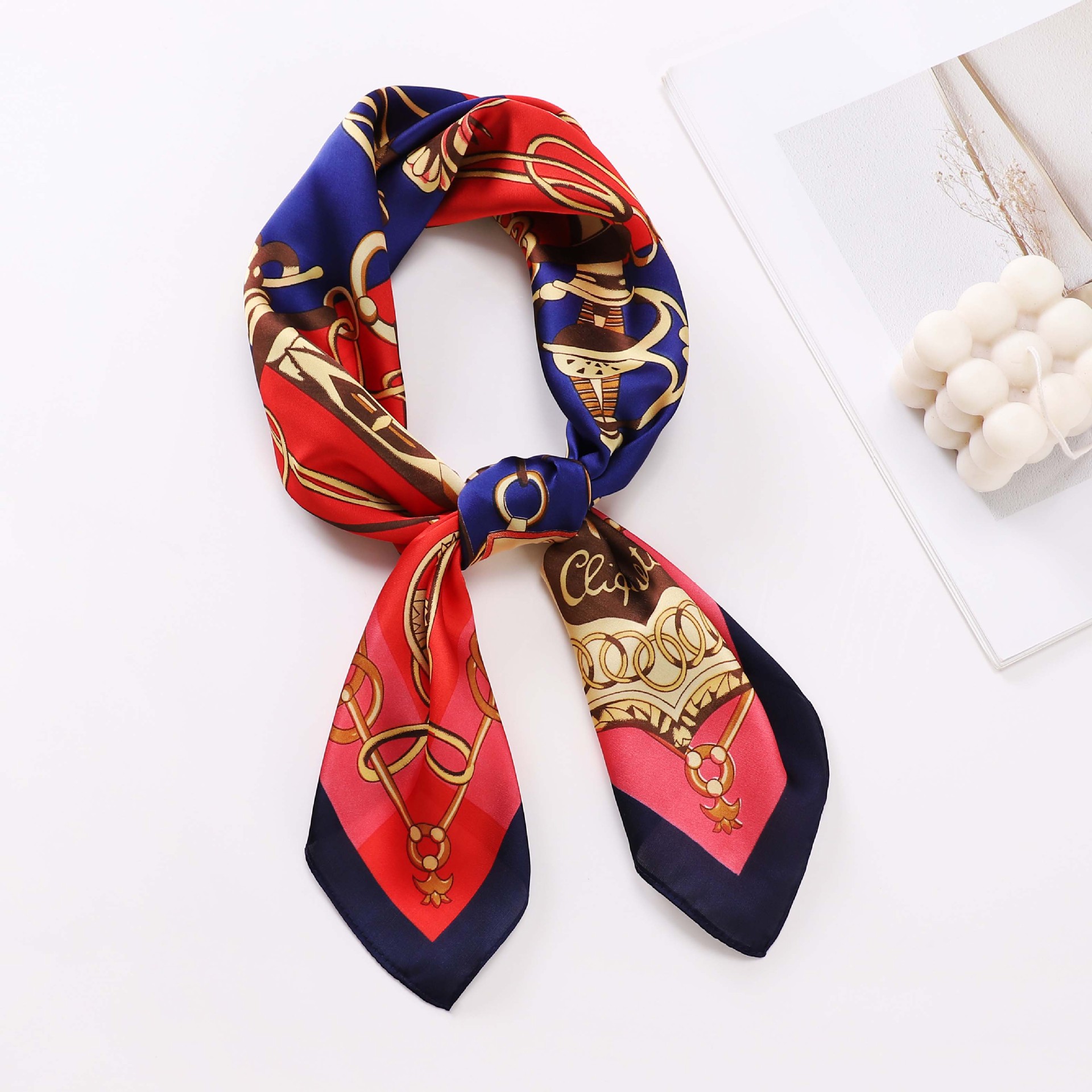 22 Autumn New Satin Artificial Silk European and American Style Headscarf Women's Kerchief Neckerchief Hair Band Printing Hand Gift