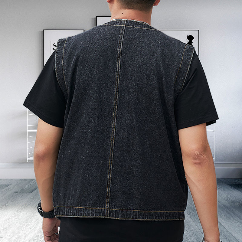 夏新款牛仔马甲男大码胖子男装外套加肥加大坎肩背牛仔背心